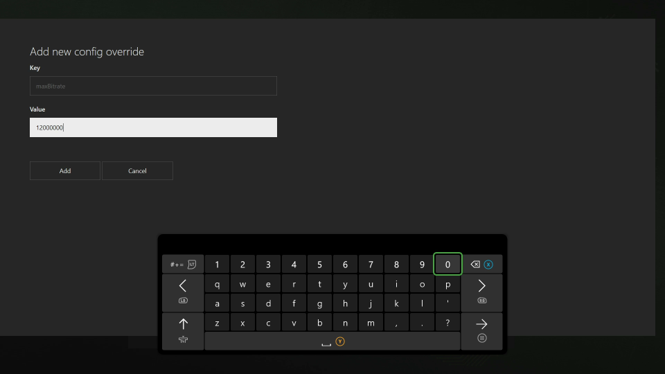 Screenshot of the add override window