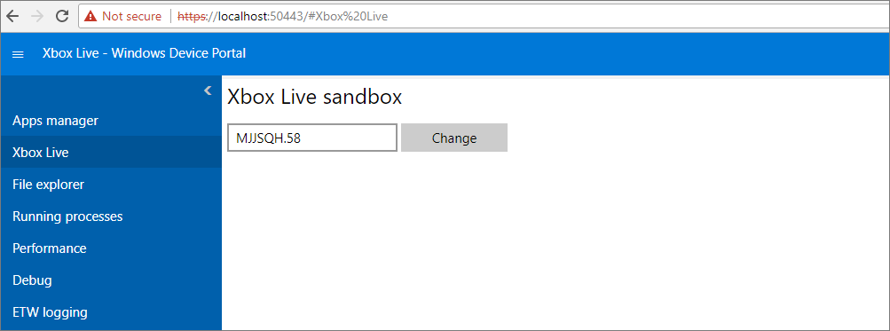 Sandbox configuration in Windows Device Portal