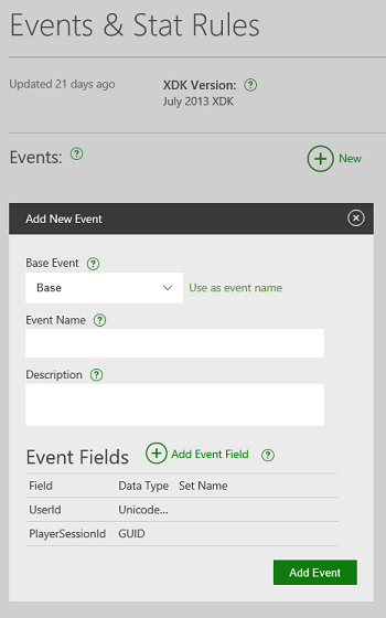 Screenshot of the Add New Event dialog in Partner Center.