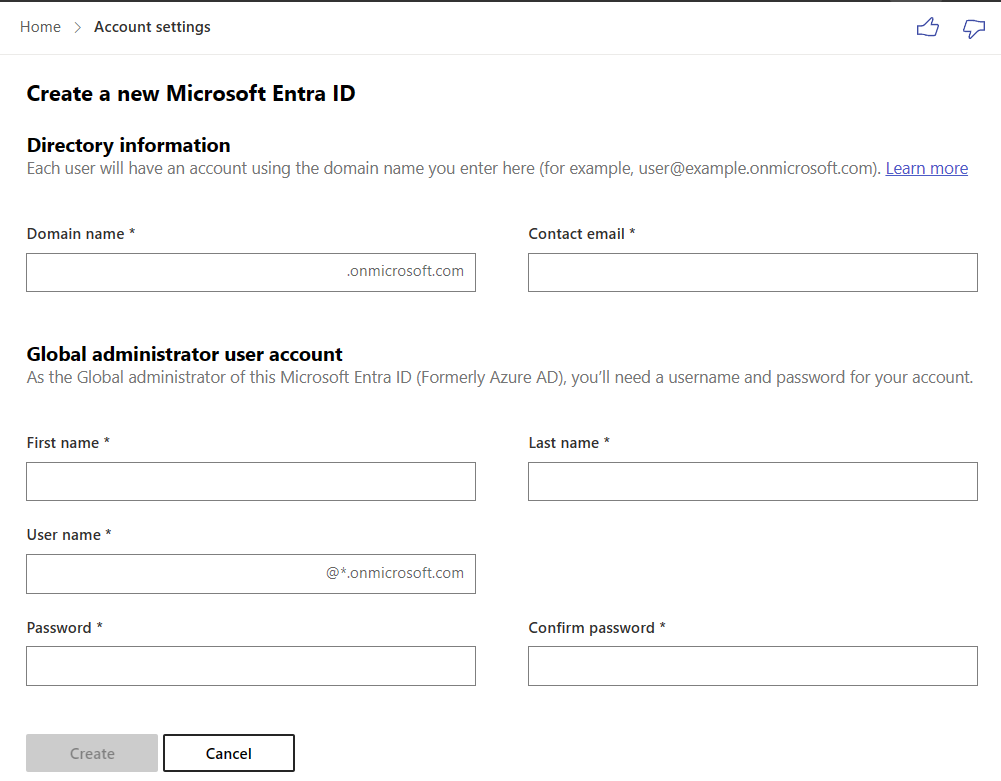 Image of creating a new Azure Active Directory