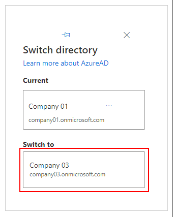 Image of selecting the new Azure Active Directory to switch to