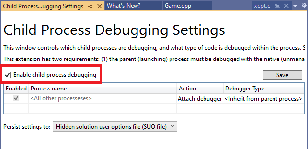 Configuring Child Process Debugging in Visual Studio