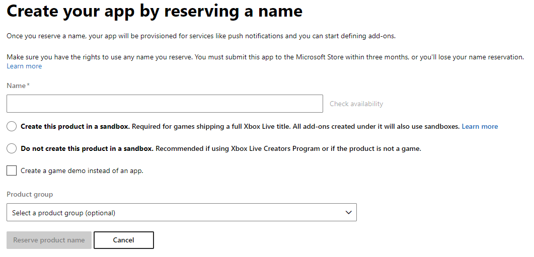 Setting up an app or game at Partner Center, for Managed Partners -  Microsoft Game Development Kit | Microsoft Learn