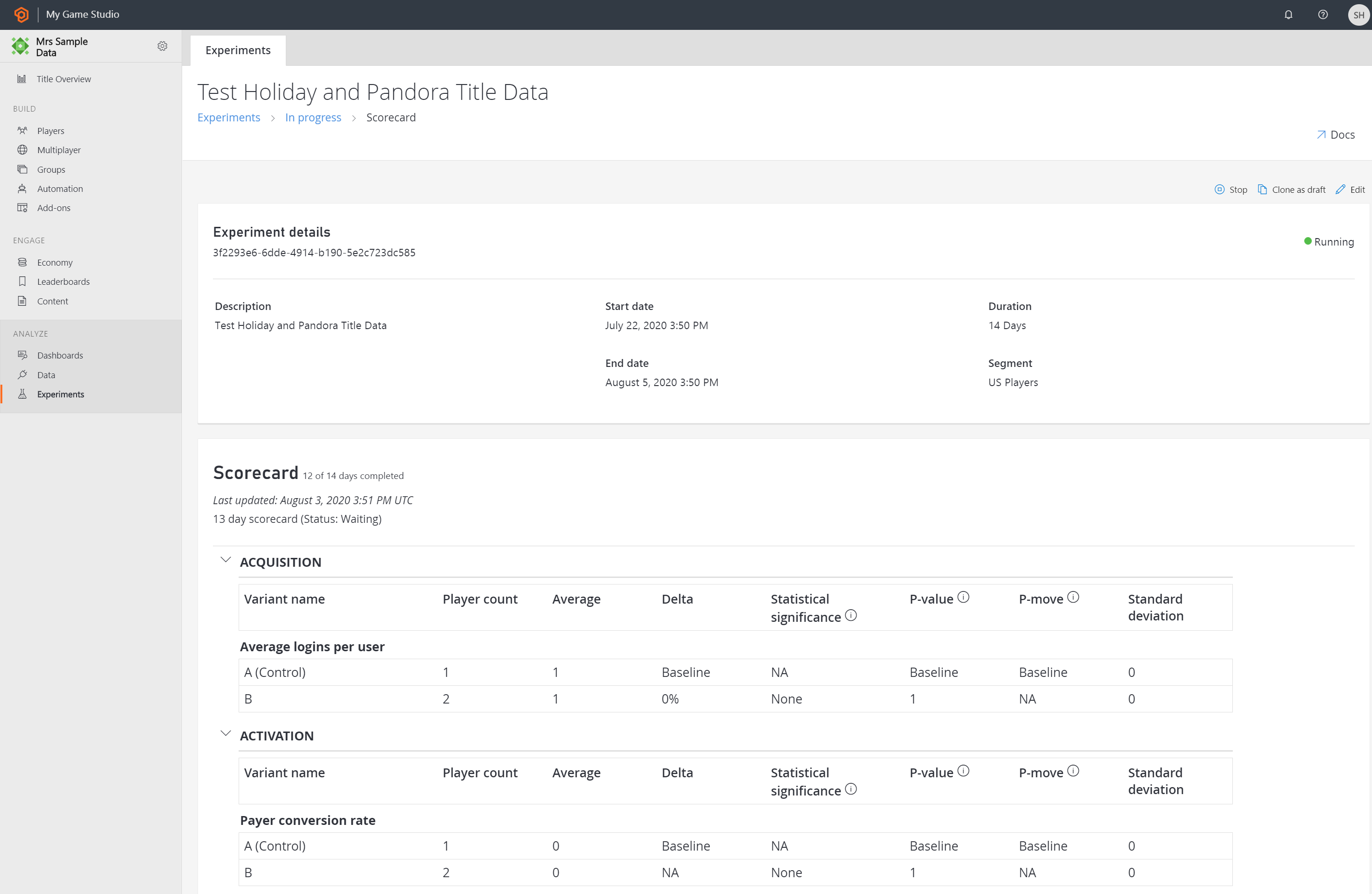 Screenshot of Analyze an Experiment