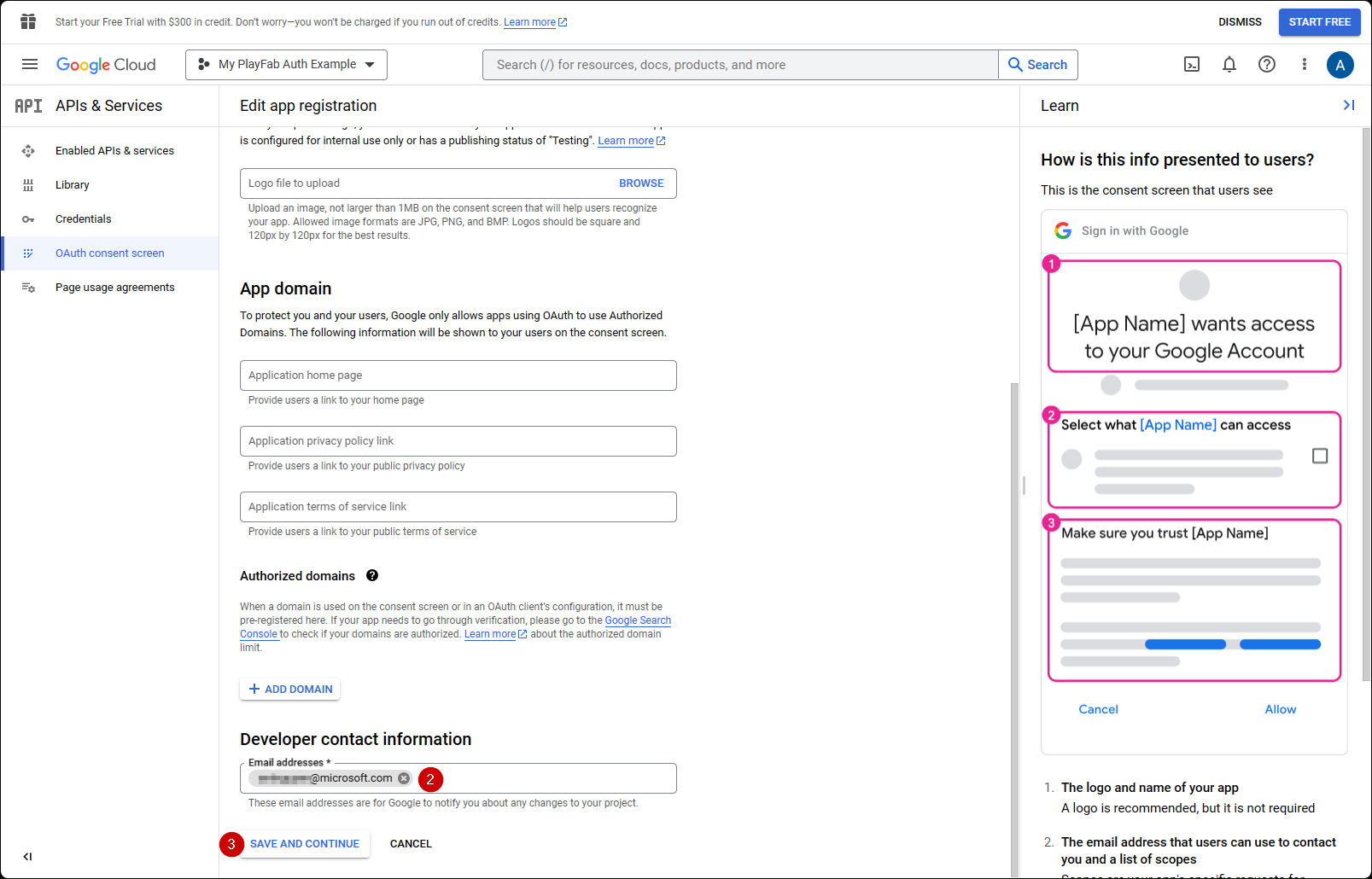 Google API Manager OAuth Consent Screen configuration 2