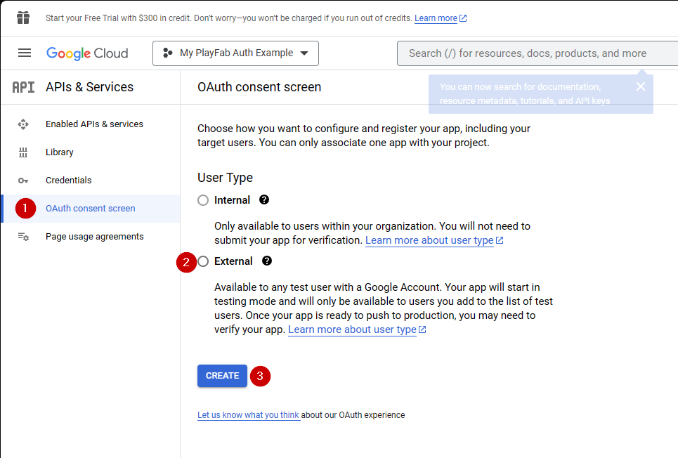 Google API Manager OAuth consent screen