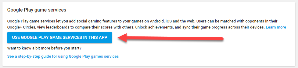 Google Play Developer Console game services