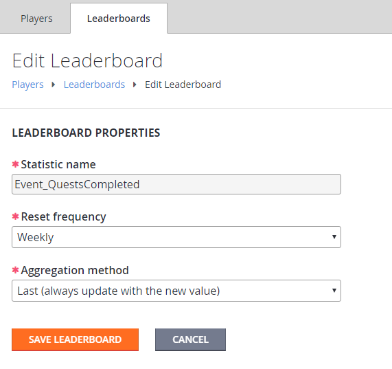 Players - Leaderboards - Edit Leaderboard
