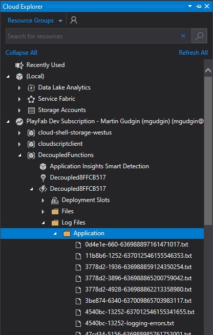 Step 1 of debugging CloudScript Using Azure Functions with Visual Studio