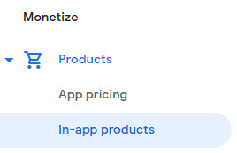 In-app products menu option