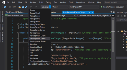 image depicting Visual Studio with the option to build in Development Editor Mode
