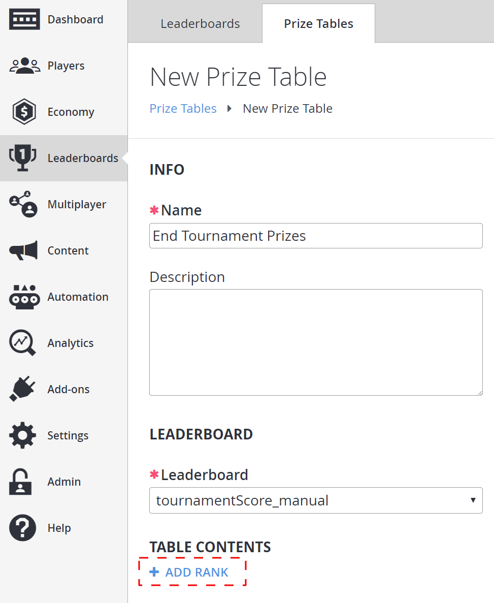 Game Manager - Leaderboards - New Prize Table