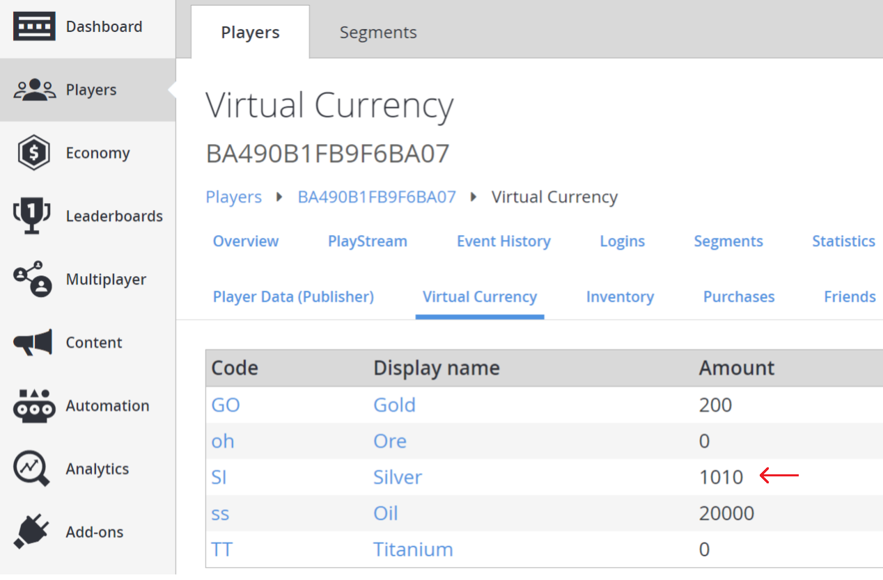 Game Manager - Player2 - Check Virtual Currency Amount