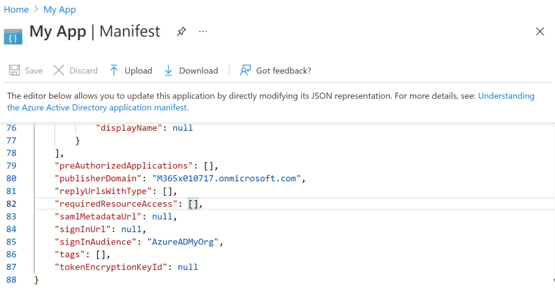 An app registration Manifest file allows you to edit the attributes of your application.