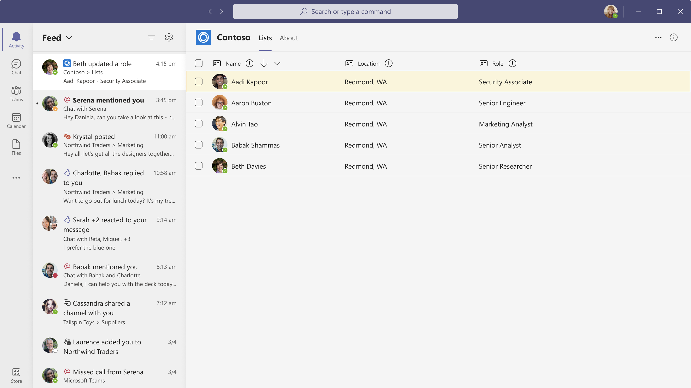 Microsoft Teams activity feed notifications