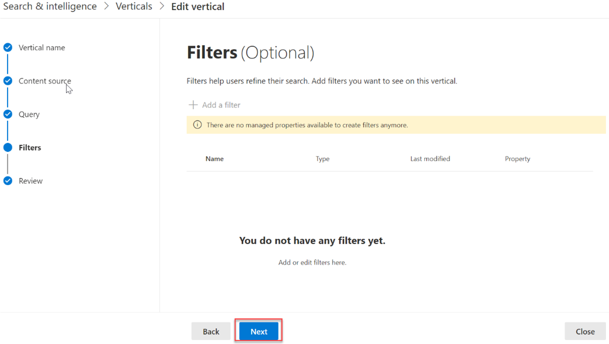 Screenshot of the "Filters" section