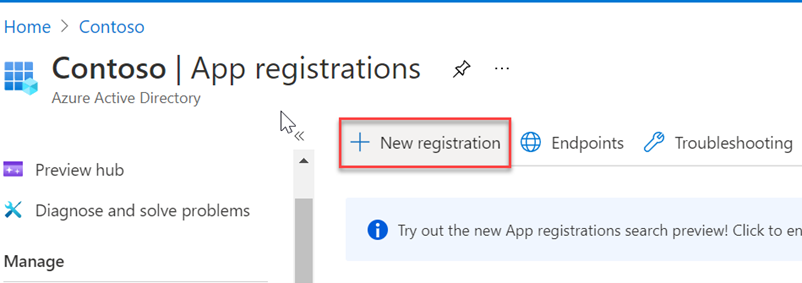 Screenshot showing the "app registrations" section