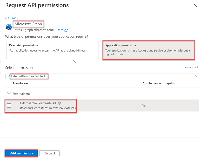 Screenshot showing the "request API permissions" section