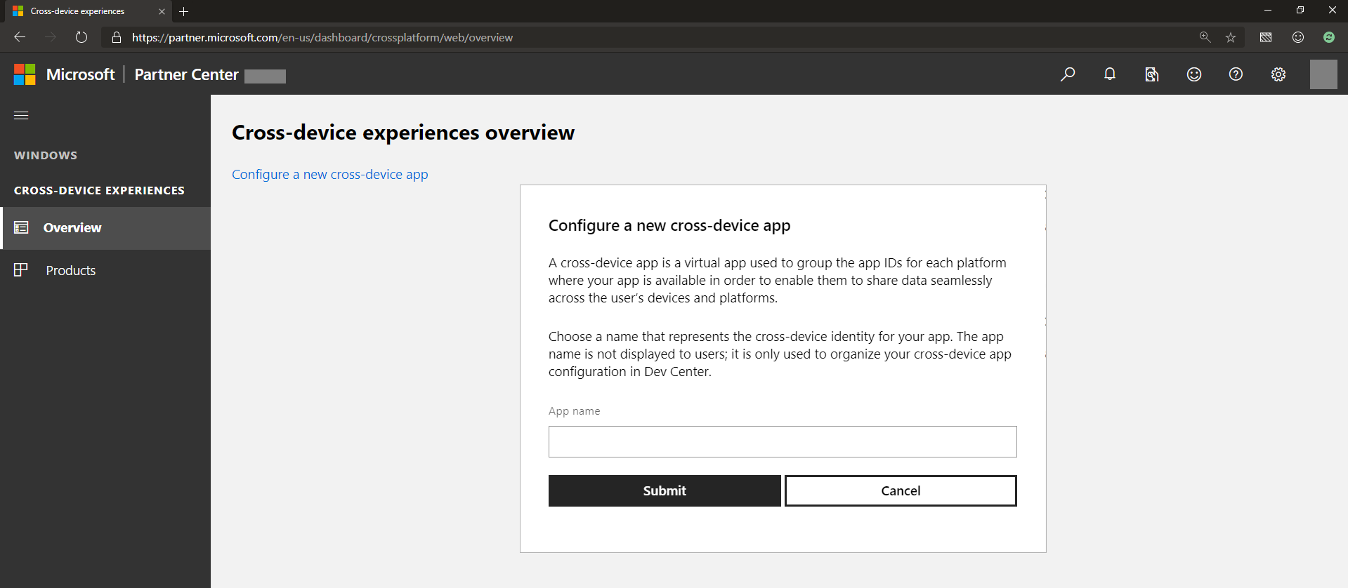 Configure a new cross-device app registration