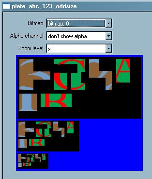 View the import window once the image is processed, showing the mipmaps and options for Bitmap, alpha channel, and zoom level.