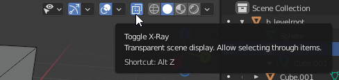 View of the Toggle X-Ray button in the viewport of Blender.