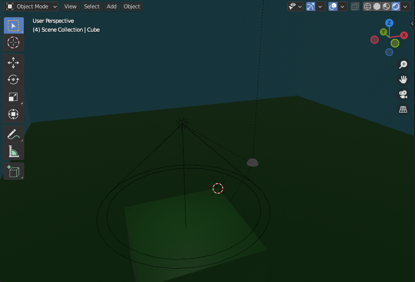View of Blender viewport with a view of the axis directions.