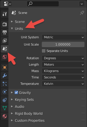 View of the Units setting within the Scene Properties.