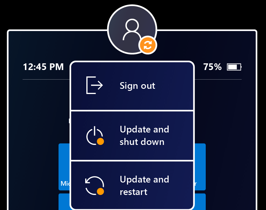 User context menu showing update