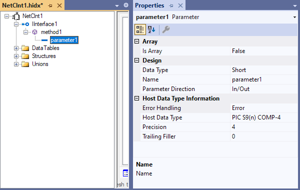 Screenshot shows new parameter and properties.