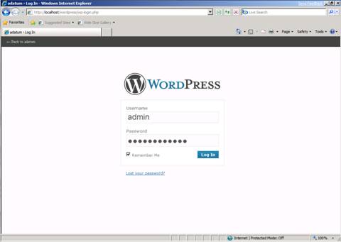 Screenshot of a browser window showing the WordPress log in page.