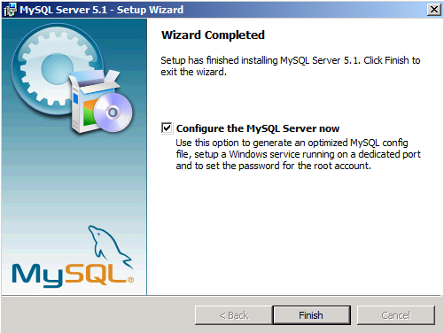 Screenshot of the My S Q L Server Setup Wizard on the Wizard Completed page.