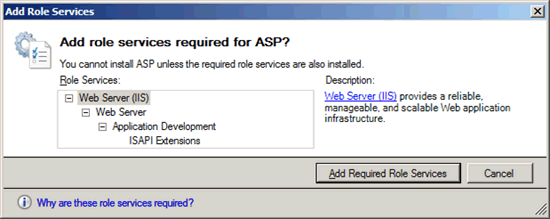 Add Role Services Required by ASP dialog