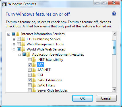 Windows Features Dialog with ASP selected