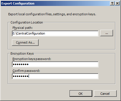 Screenshot of Export Configuration window.