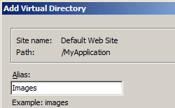 Screenshot that shows the Add Virtual Directory dialog box.