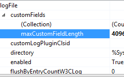 Screenshot of log File with Custom Fields expanded and max Custom Field Length selected.