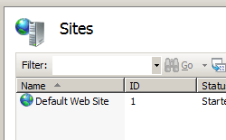 Screenshot shows the Sites pane with Set Web Site Defaults tab in the Actions pane.