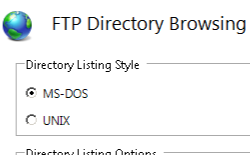 Screenshot of the F T P Directory Browsing page. M S dash DOS is selected.