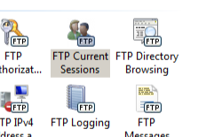 Screenshot of Sites node expanded in Connections pane with F T P Current Sessions icon selected.