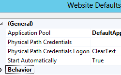 Screenshot of the Website Defaults dialog box showing the General and Behavior sections.
