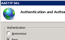 Screenshot of Authentication and Authorization page with Basic selected in Authentication and Read and Write both selected in Permissions section.