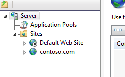 Screenshot that shows contoso dot com selected in the Connections pane.