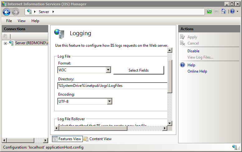 Default Log File Settings for Web Sites <logFile> | Microsoft Learn