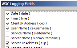 Screenshot that shows the W 3 C Logging Fields dialog box.