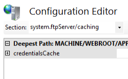 Screenshot of the Configuration Editor screen, showing the expandable credentials Cache view.