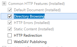 Screenshot of the Directory Browsing option being highlighted and selected.