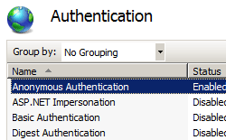 Image of Authentication pane displaying Anonymous Authentication option highlighted.