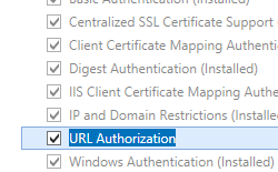 Screenshot that shows U R L Authorization selected for Windows Server 2012.