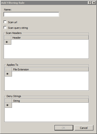 Screenshot of a blank Add Filtering Rule dialog.