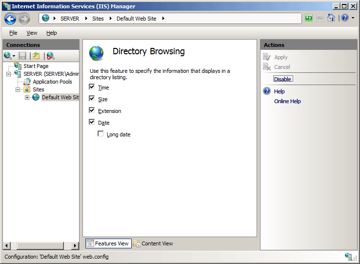 FTP директория. Microsoft IIS. Features view IIS. IIS browse Directory. Каталоги directories